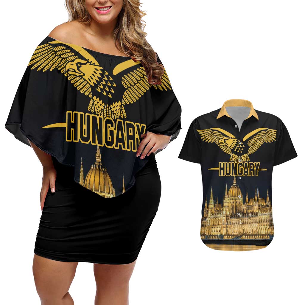 Personalized Hungary Budapest Capital Couples Matching Off Shoulder Short Dress and Hawaiian Shirt Hungarian Turul Bird - Wonder Print Shop
