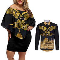 Personalized Hungary Budapest Capital Couples Matching Off Shoulder Short Dress and Long Sleeve Button Shirt Hungarian Turul Bird - Wonder Print Shop