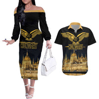 Personalized Hungary Budapest Capital Couples Matching Off The Shoulder Long Sleeve Dress and Hawaiian Shirt Hungarian Turul Bird - Wonder Print Shop