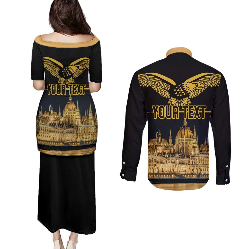 Personalized Hungary Budapest Capital Couples Matching Puletasi and Long Sleeve Button Shirt Hungarian Turul Bird - Wonder Print Shop