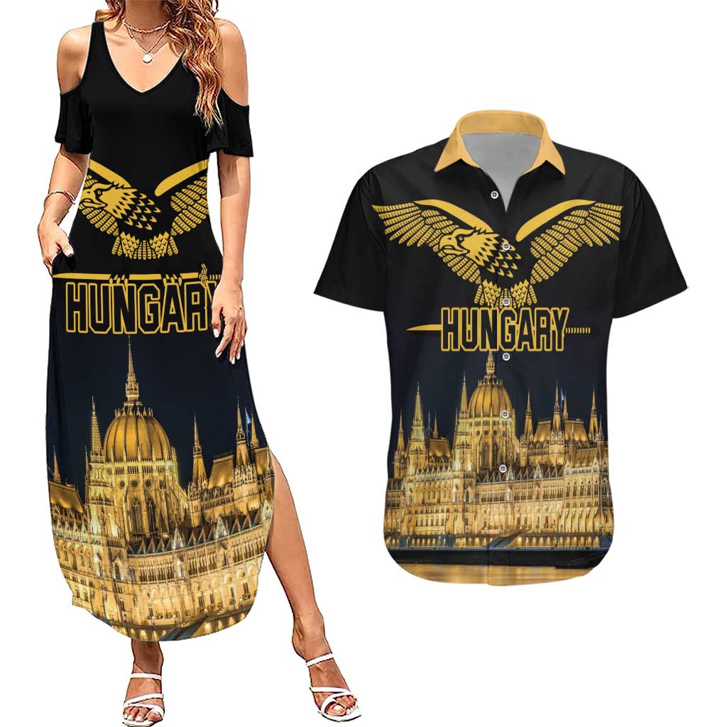 Personalized Hungary Budapest Capital Couples Matching Summer Maxi Dress and Hawaiian Shirt Hungarian Turul Bird - Wonder Print Shop