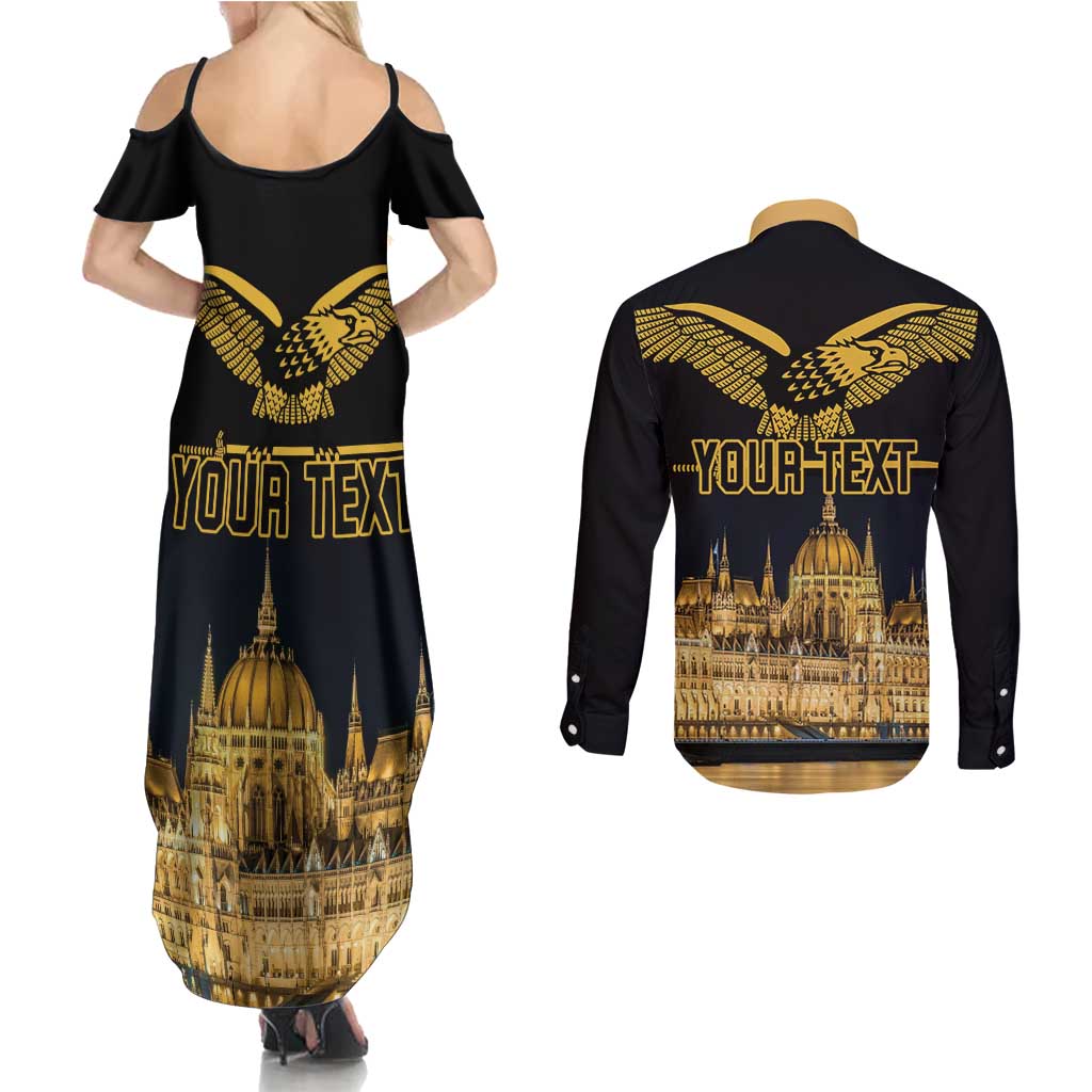 Personalized Hungary Budapest Capital Couples Matching Summer Maxi Dress and Long Sleeve Button Shirt Hungarian Turul Bird - Wonder Print Shop