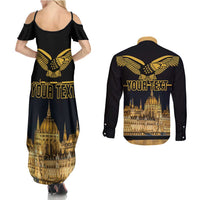 Personalized Hungary Budapest Capital Couples Matching Summer Maxi Dress and Long Sleeve Button Shirt Hungarian Turul Bird - Wonder Print Shop