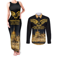 Personalized Hungary Budapest Capital Couples Matching Tank Maxi Dress and Long Sleeve Button Shirt Hungarian Turul Bird - Wonder Print Shop