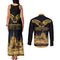 Personalized Hungary Budapest Capital Couples Matching Tank Maxi Dress and Long Sleeve Button Shirt Hungarian Turul Bird - Wonder Print Shop