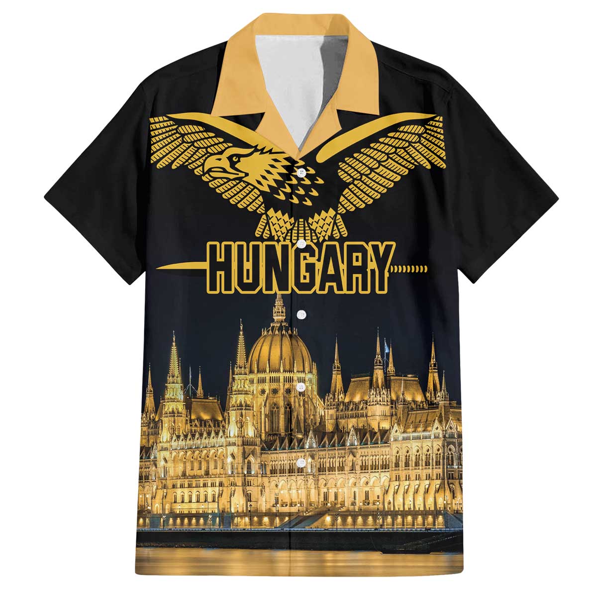 Personalized Hungary Budapest Capital Family Matching Off The Shoulder Long Sleeve Dress and Hawaiian Shirt Hungarian Turul Bird - Wonder Print Shop