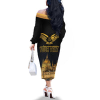 Personalized Hungary Budapest Capital Family Matching Off The Shoulder Long Sleeve Dress and Hawaiian Shirt Hungarian Turul Bird - Wonder Print Shop
