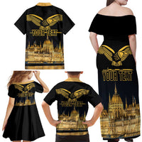 Personalized Hungary Budapest Capital Family Matching Off Shoulder Maxi Dress and Hawaiian Shirt Hungarian Turul Bird - Wonder Print Shop