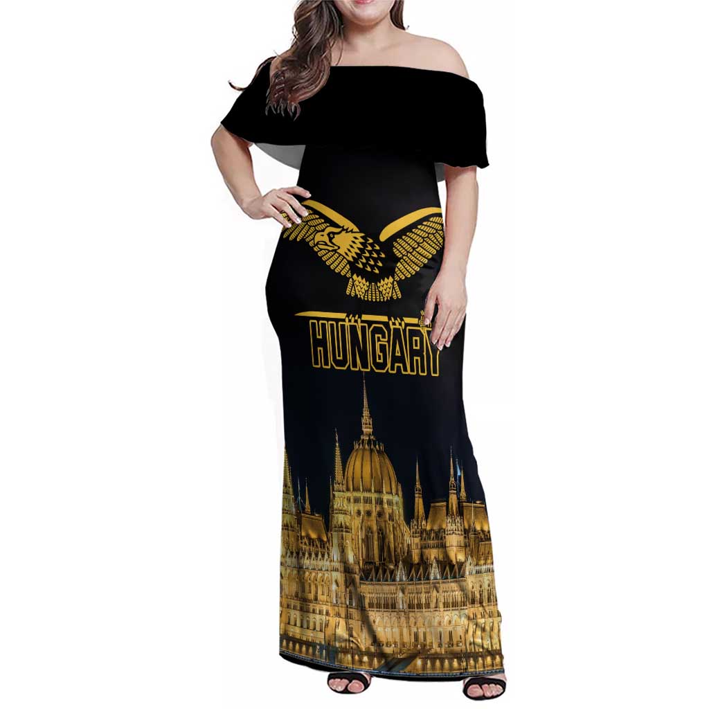 Personalized Hungary Budapest Capital Family Matching Off Shoulder Maxi Dress and Hawaiian Shirt Hungarian Turul Bird - Wonder Print Shop