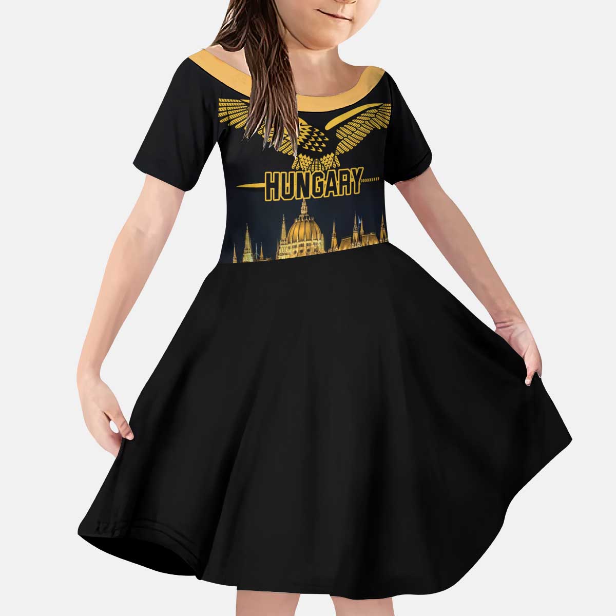 Personalized Hungary Budapest Capital Kid Short Sleeve Dress Hungarian Turul Bird - Wonder Print Shop