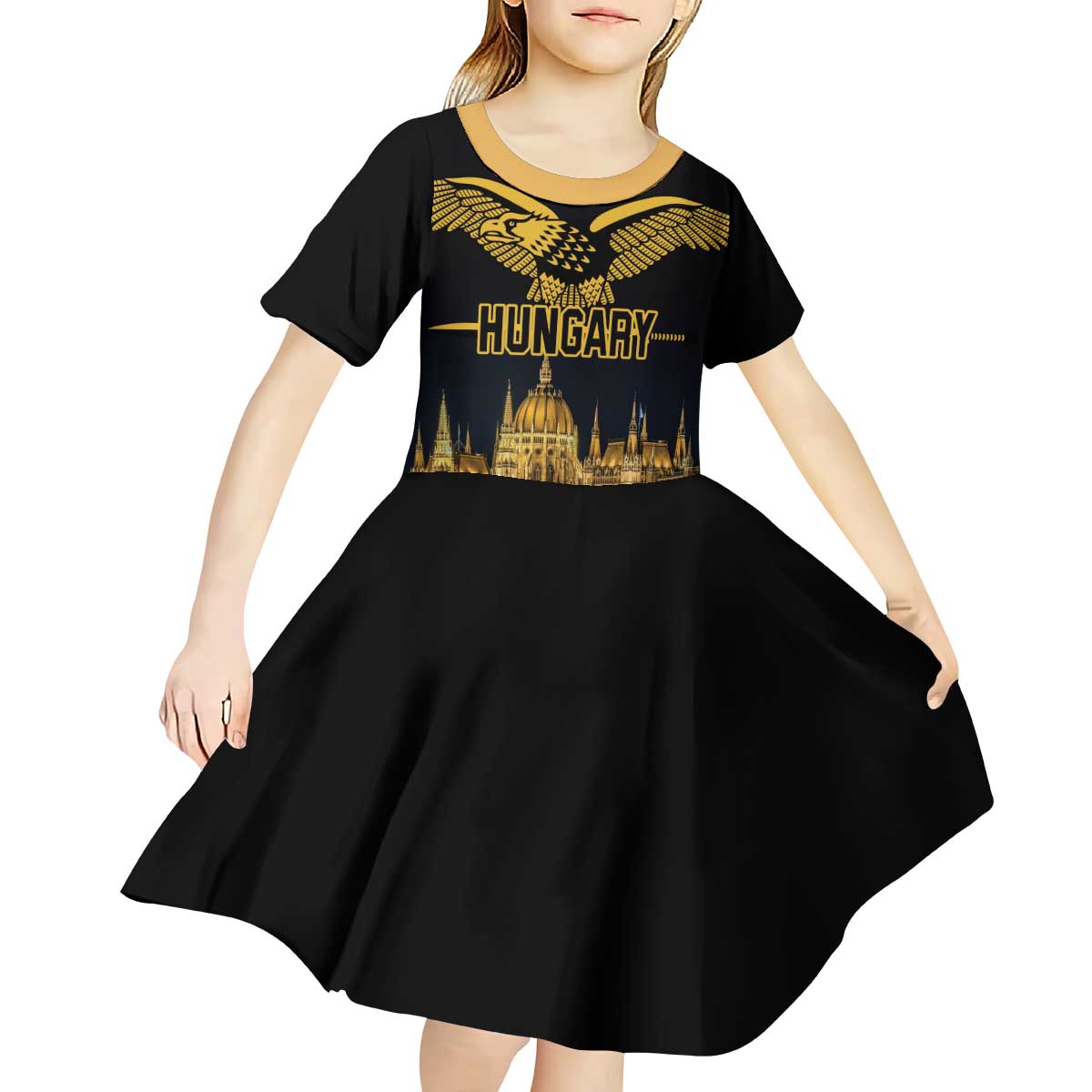Personalized Hungary Budapest Capital Kid Short Sleeve Dress Hungarian Turul Bird - Wonder Print Shop