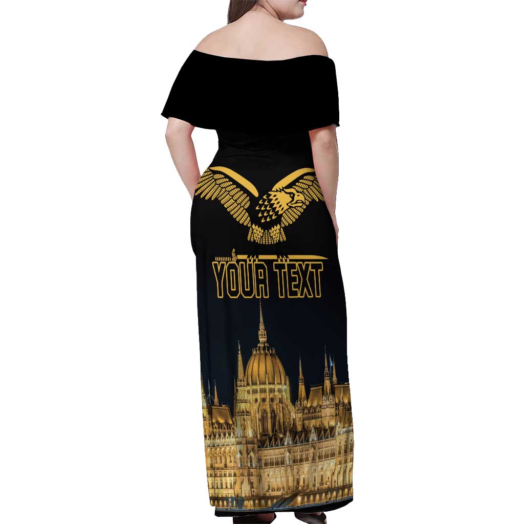 Personalized Hungary Budapest Capital Off Shoulder Maxi Dress Hungarian Turul Bird - Wonder Print Shop