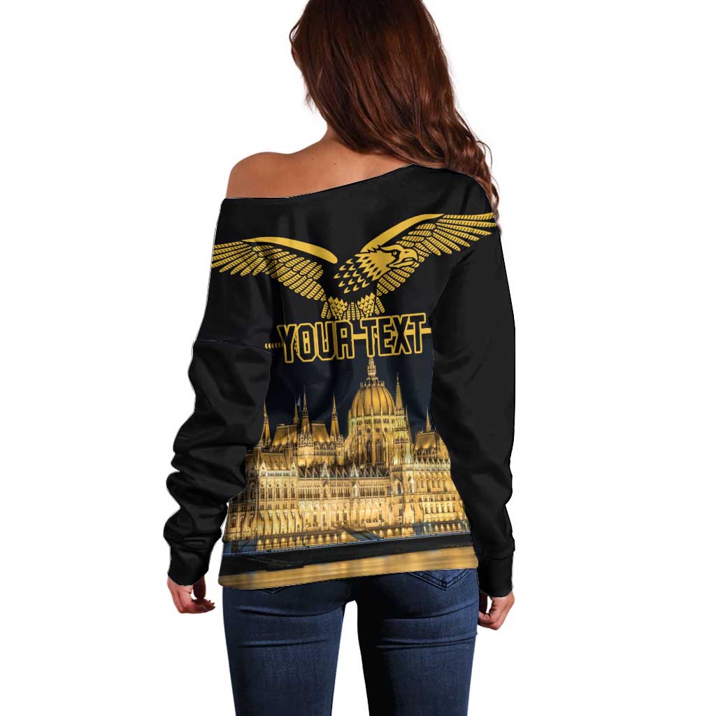 Personalized Hungary Budapest Capital Off Shoulder Sweater Hungarian Turul Bird - Wonder Print Shop