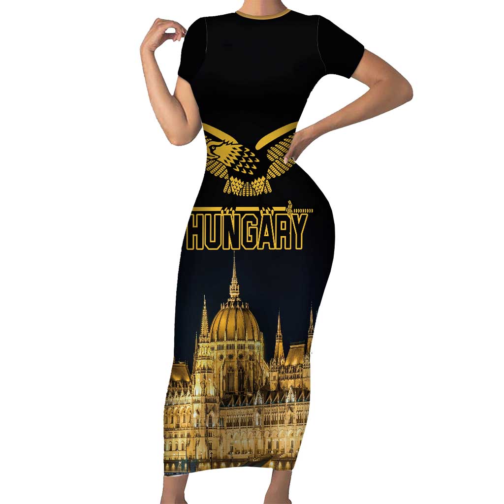 Personalized Hungary Budapest Capital Short Sleeve Bodycon Dress Hungarian Turul Bird - Wonder Print Shop
