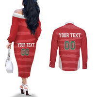 Custom Hungary Football Couples Matching Off The Shoulder Long Sleeve Dress and Long Sleeve Button Shirt Magyarok Classic Football LT18