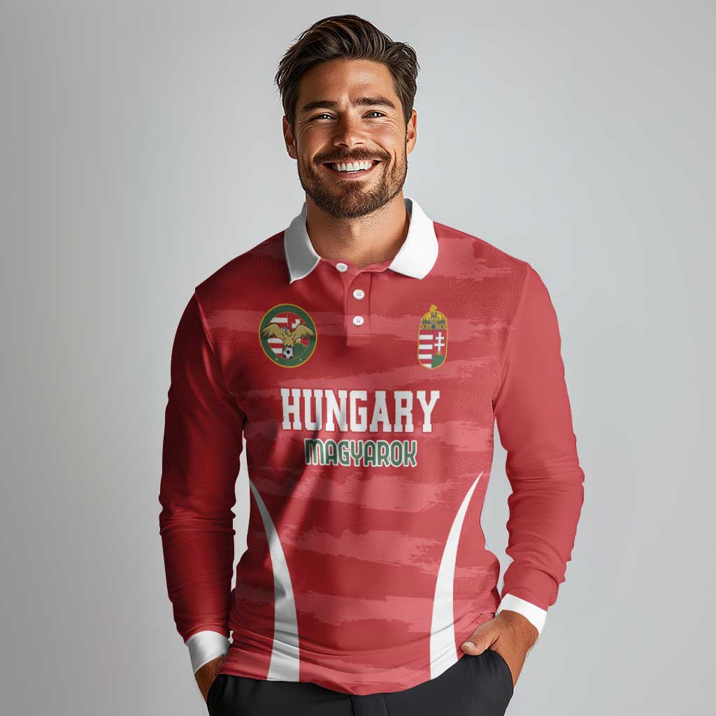 Custom Hungary Football Long Sleeve Polo Shirt Magyarok Classic Football - Wonder Print Shop