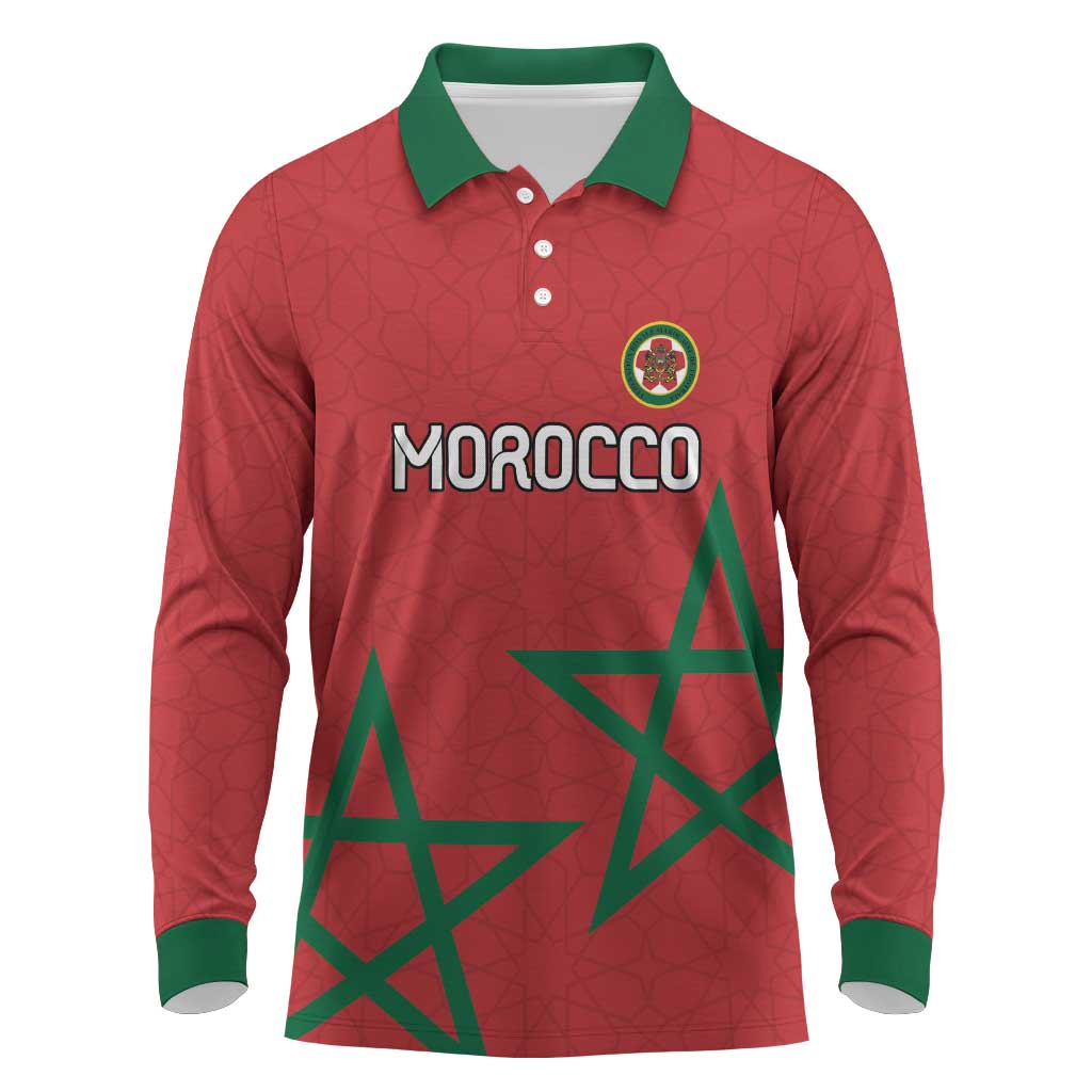 Custom Morocco Heritage Football Long Sleeve Polo Shirt Road To Champion