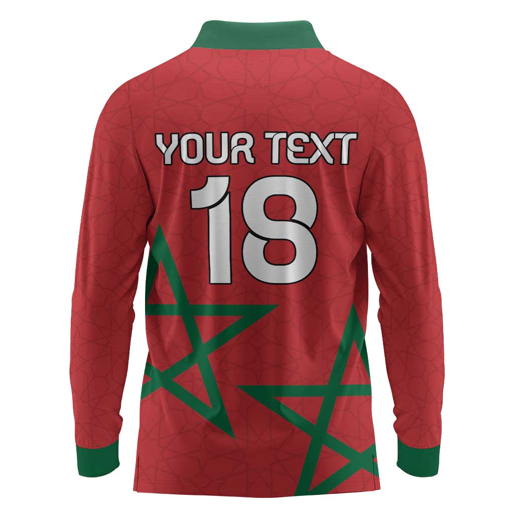 Custom Morocco Heritage Football Long Sleeve Polo Shirt Road To Champion
