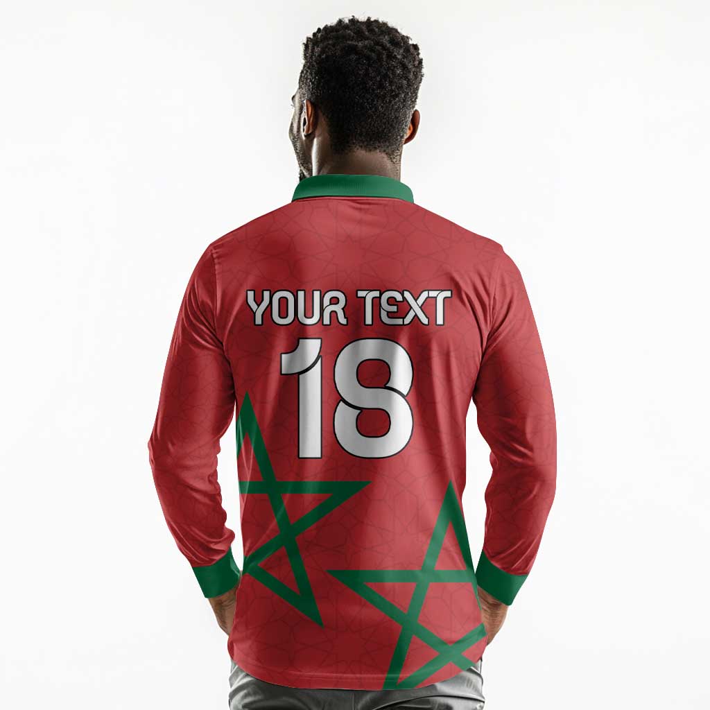 Custom Morocco Heritage Football Long Sleeve Polo Shirt Road To Champion