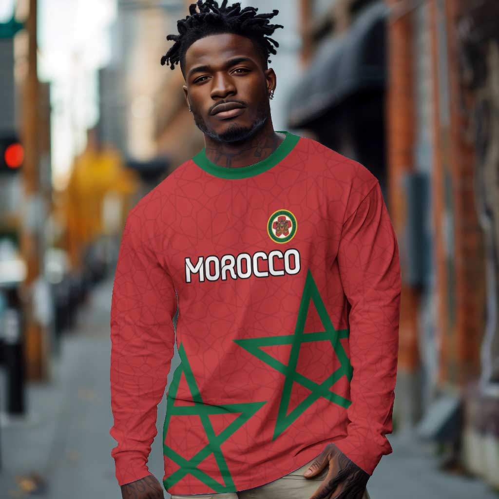 Custom Morocco Heritage Football Long Sleeve Shirt Road To Champion