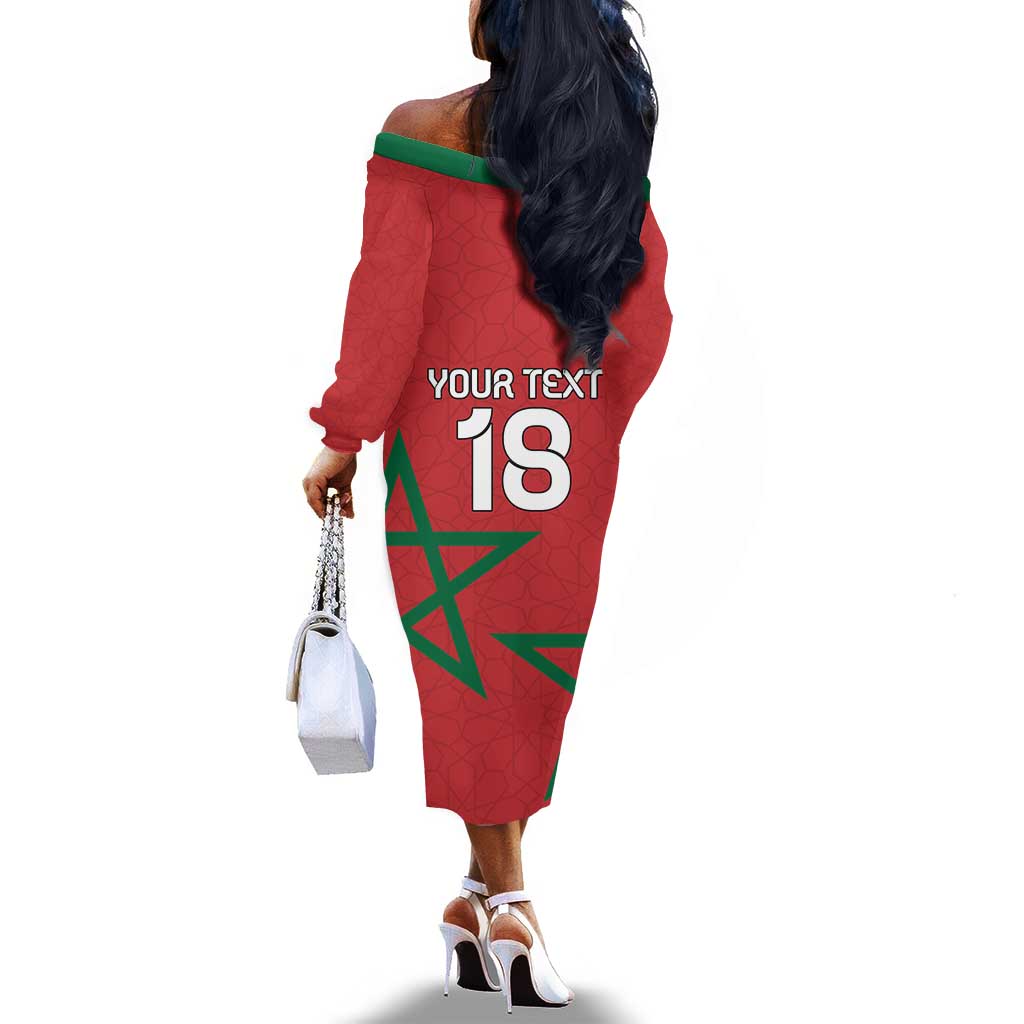 Custom Morocco Heritage Football Off The Shoulder Long Sleeve Dress Road To Champion
