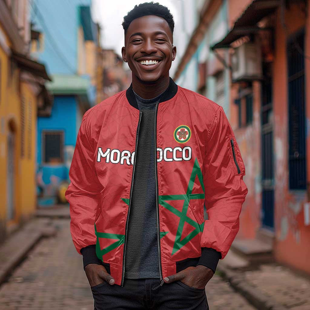 Custom Morocco Heritage Football Sleeve Zip Bomber Jacket Road To Champion