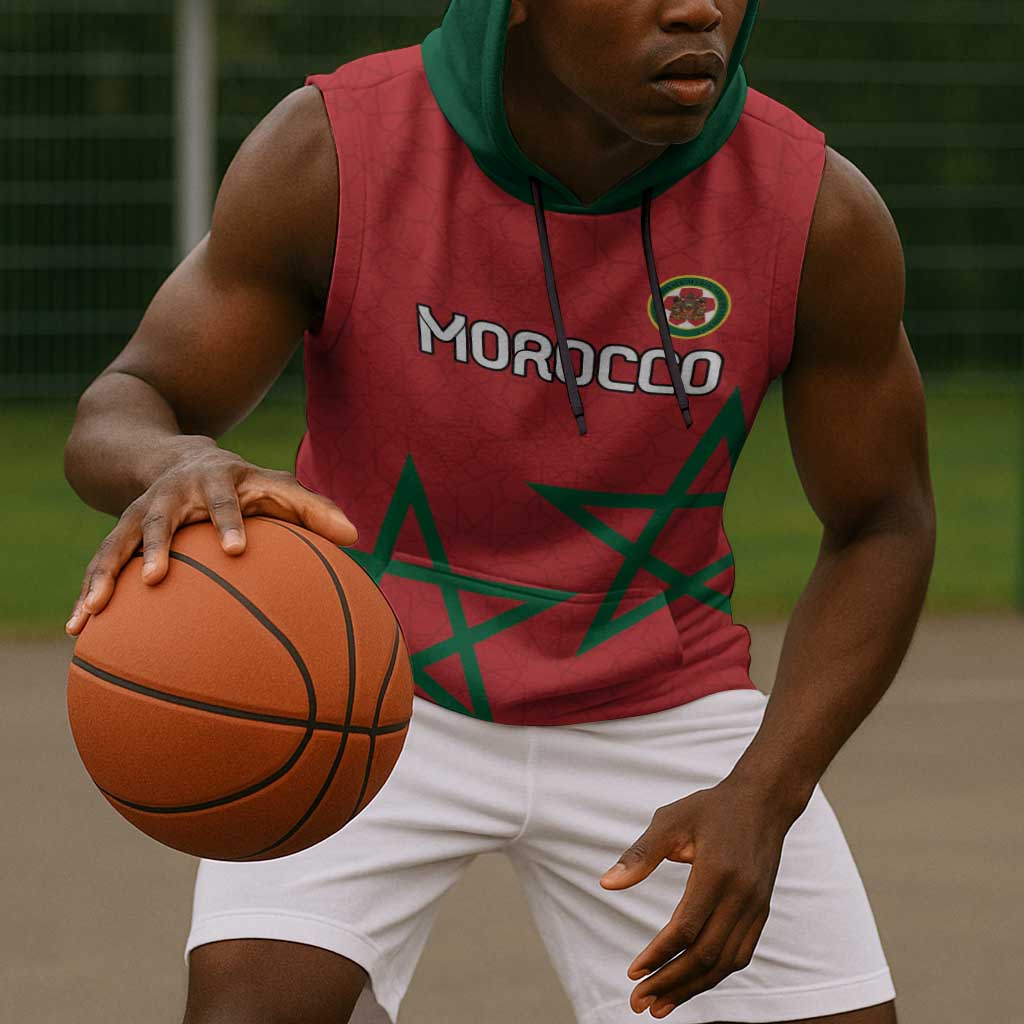 Custom Morocco Heritage Football Sleeveless Hoodie Road To Champion