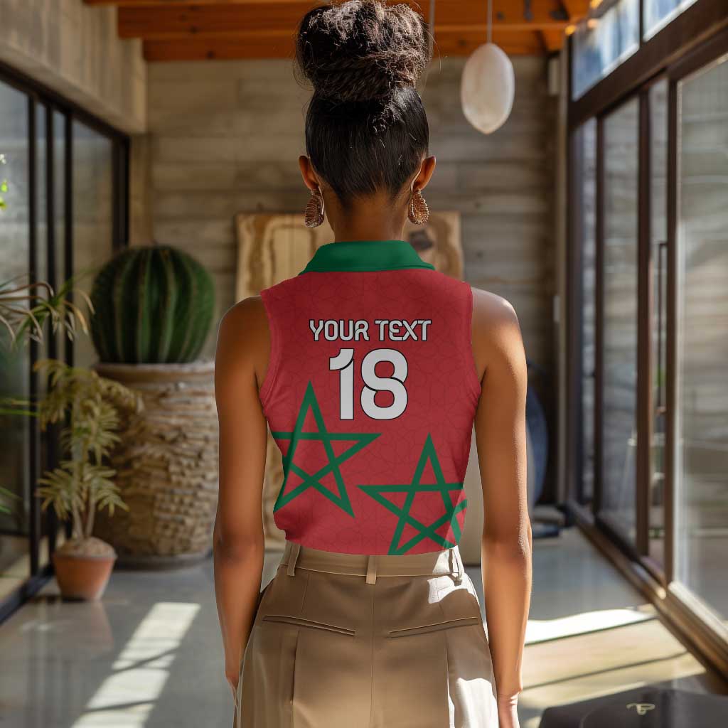 Custom Morocco Heritage Football Women Sleeveless Polo Shirt Road To Champion