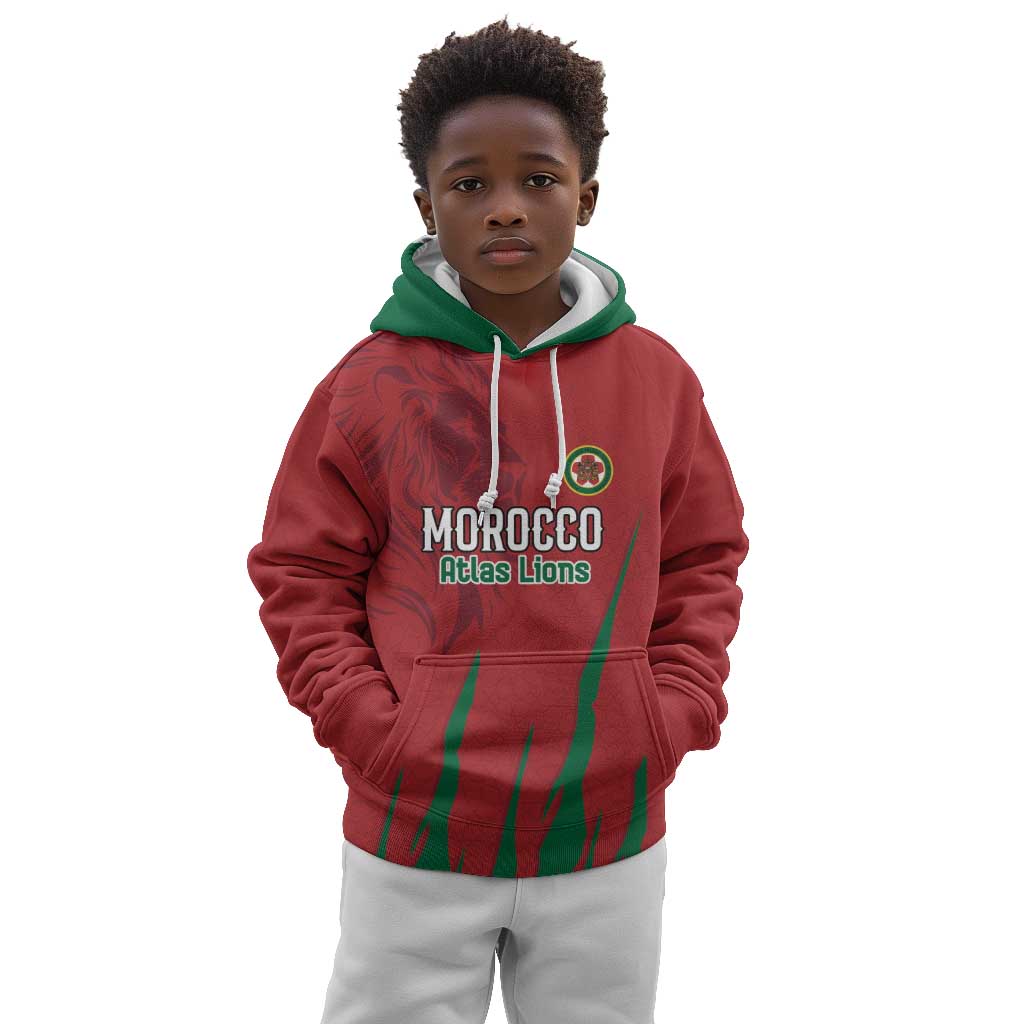 Custom Morocco Football Kid Hoodie Atlas Lions Road To Champion