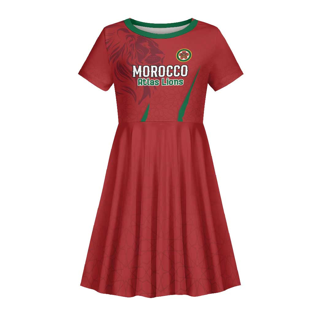 Custom Morocco Football Kid Short Sleeve Dress Atlas Lions Road To Champion