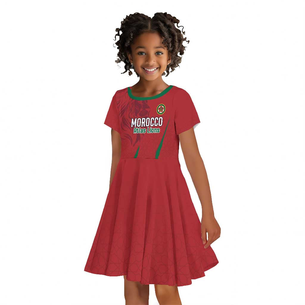 Custom Morocco Football Kid Short Sleeve Dress Atlas Lions Road To Champion