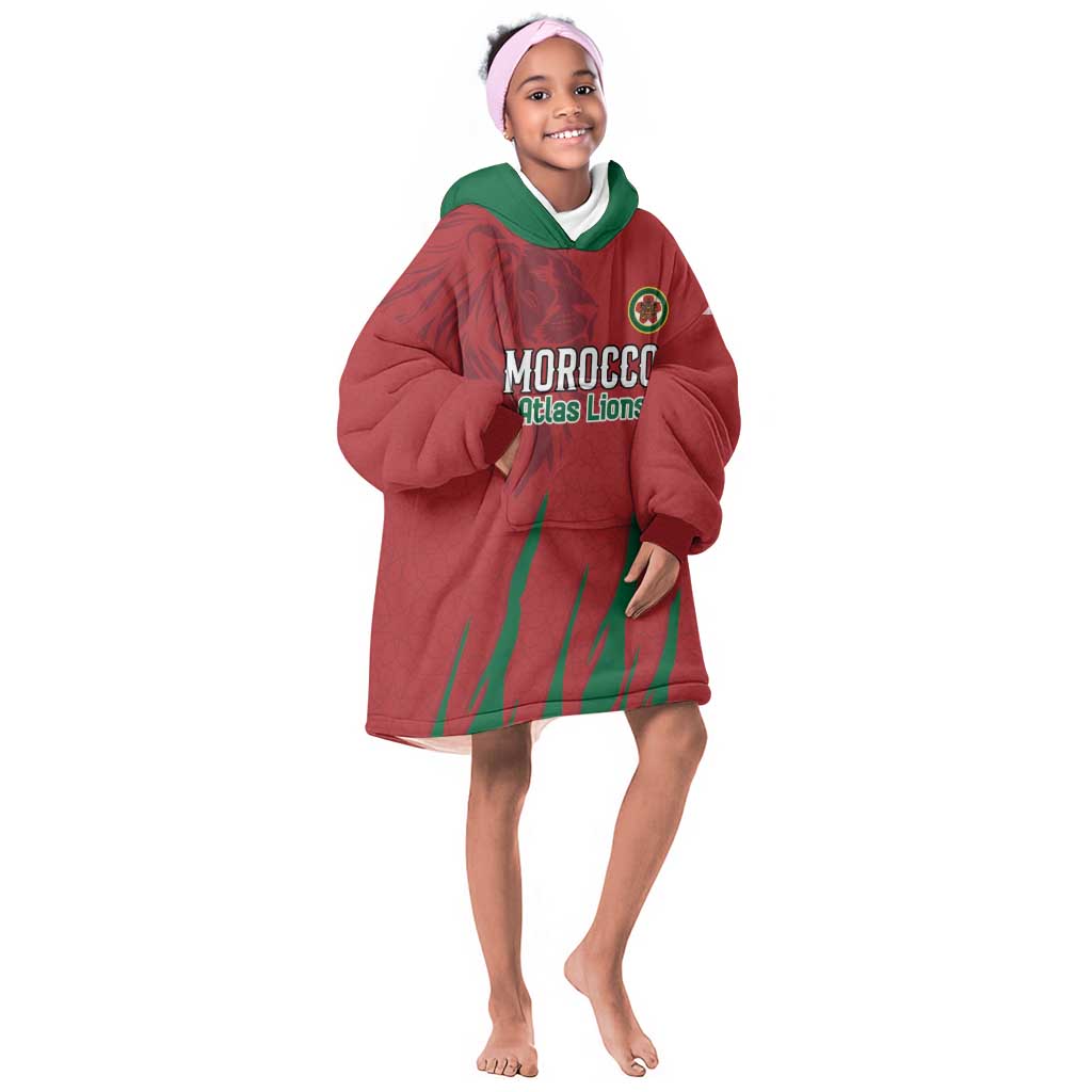 Custom Morocco Football Kid Wearable Blanket Hoodie Atlas Lions Road To Champion