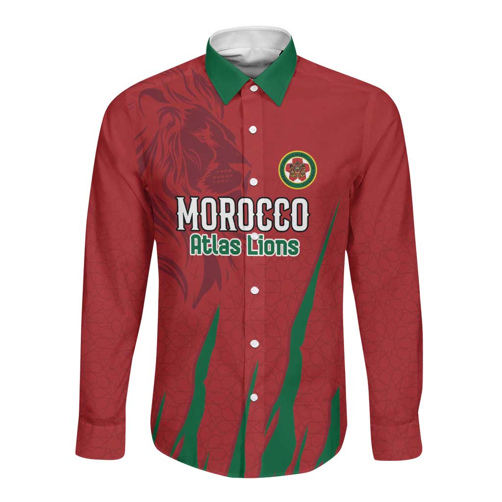 Custom Morocco Football Long Sleeve Button Shirt Atlas Lions Road To Champion