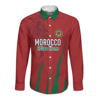 Custom Morocco Football Long Sleeve Button Shirt Atlas Lions Road To Champion