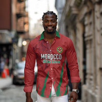 Custom Morocco Football Long Sleeve Button Shirt Atlas Lions Road To Champion