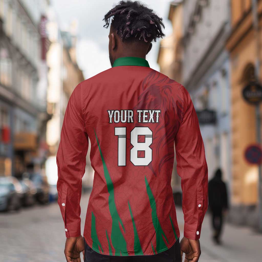 Custom Morocco Football Long Sleeve Button Shirt Atlas Lions Road To Champion