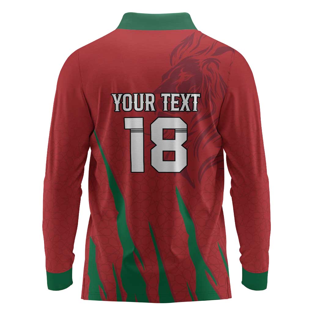 Custom Morocco Football Long Sleeve Polo Shirt Atlas Lions Road To Champion
