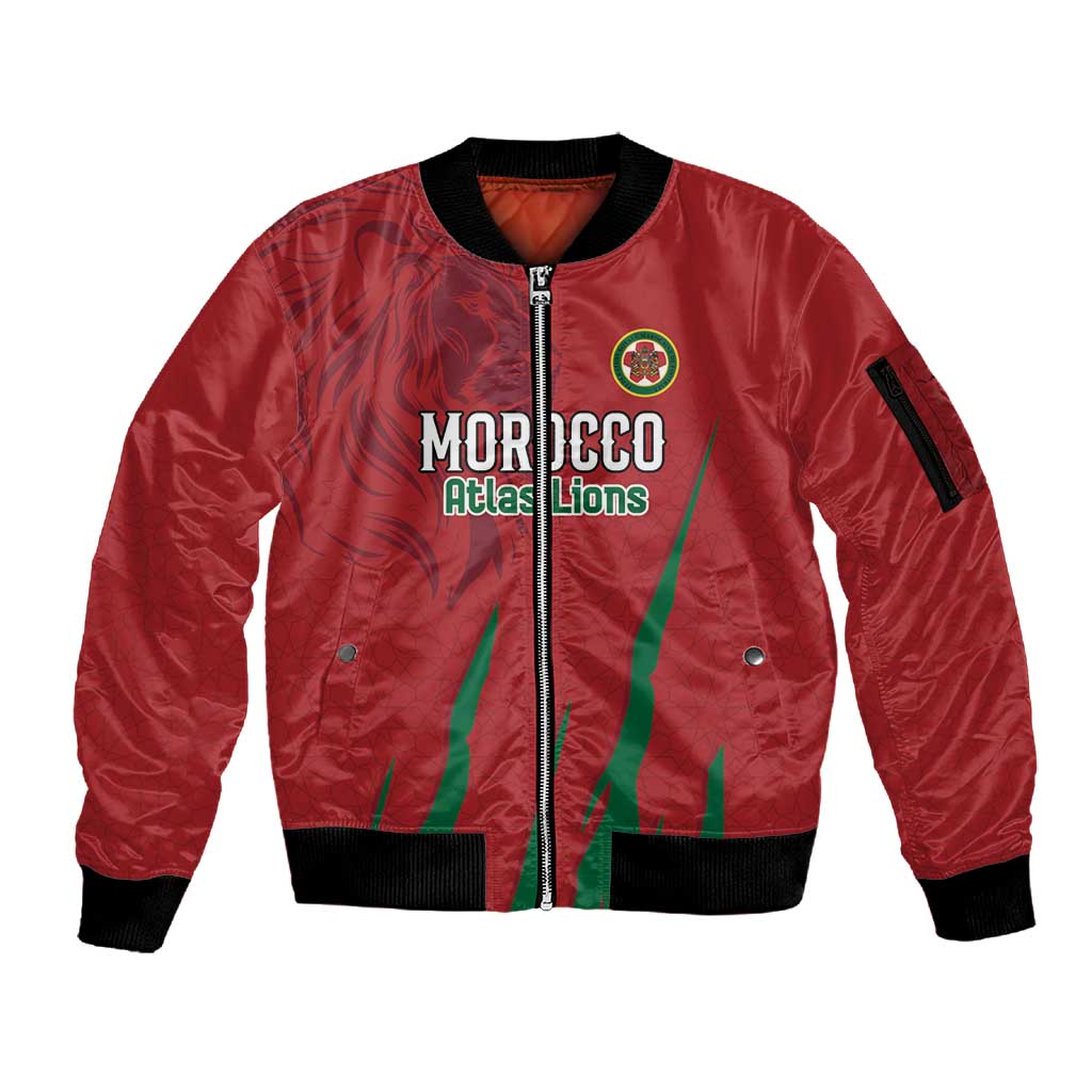 Custom Morocco Football Sleeve Zip Bomber Jacket Atlas Lions Road To Champion