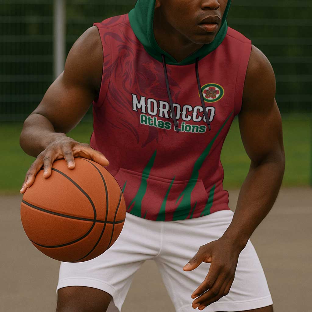 Custom Morocco Football Sleeveless Hoodie Atlas Lions Road To Champion