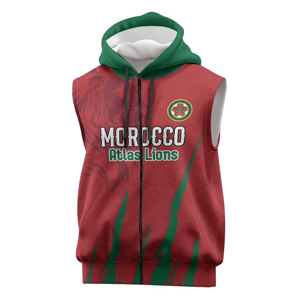 Custom Morocco Football Sleeveless Zip Hoodie Atlas Lions Road To Champion
