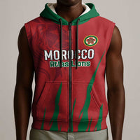 Custom Morocco Football Sleeveless Zip Hoodie Atlas Lions Road To Champion