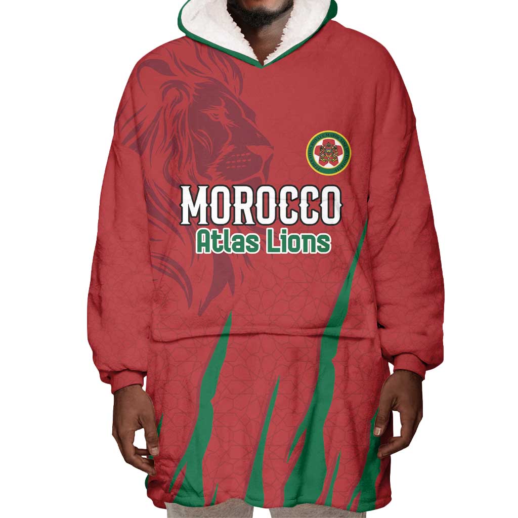 Custom Morocco Football Wearable Blanket Hoodie Atlas Lions Road To Champion