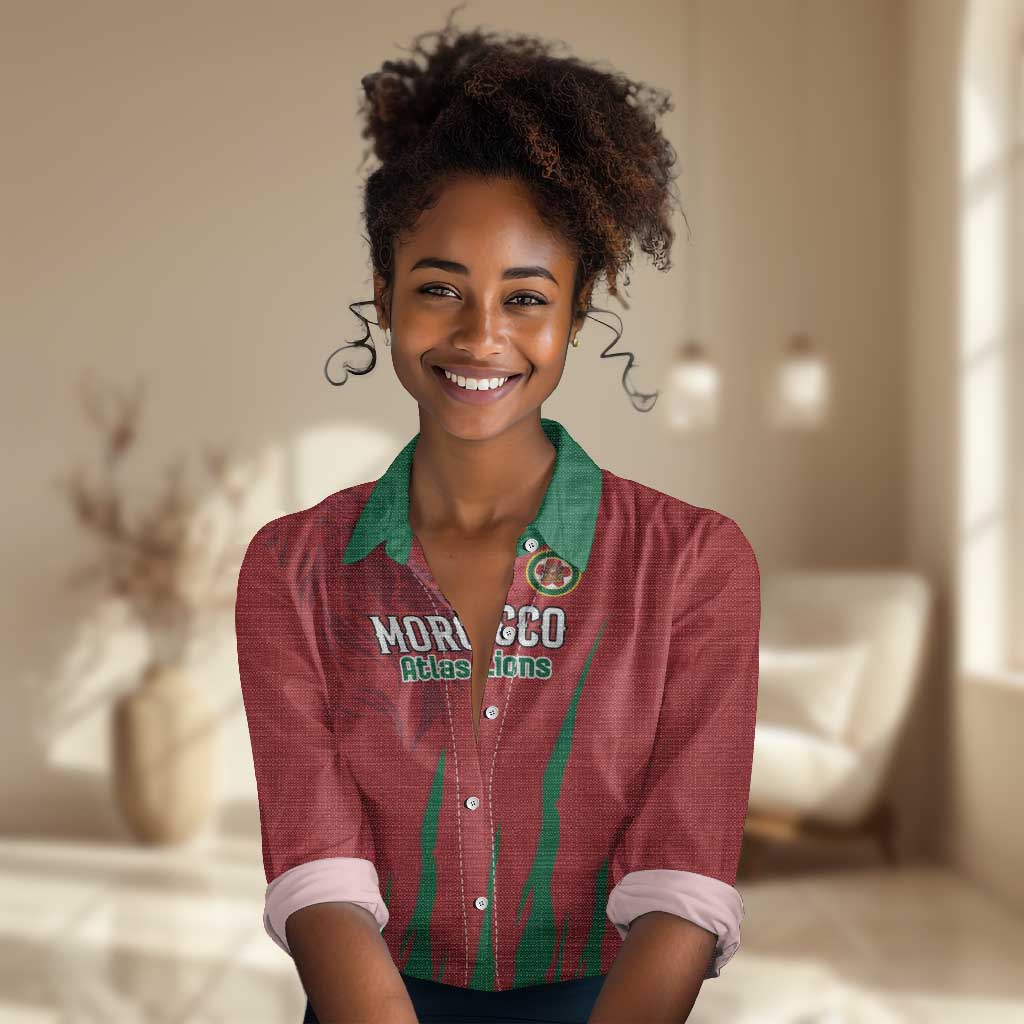 Custom Morocco Football Women Casual Shirt Atlas Lions Road To Champion