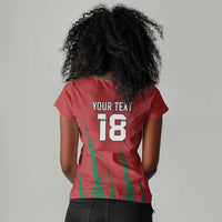 Custom Morocco Football Women V-Neck T-Shirt Atlas Lions Road To Champion