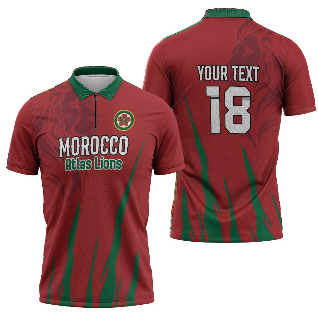 Custom Morocco Football Zipper Polo Shirt Atlas Lions Road To Champion