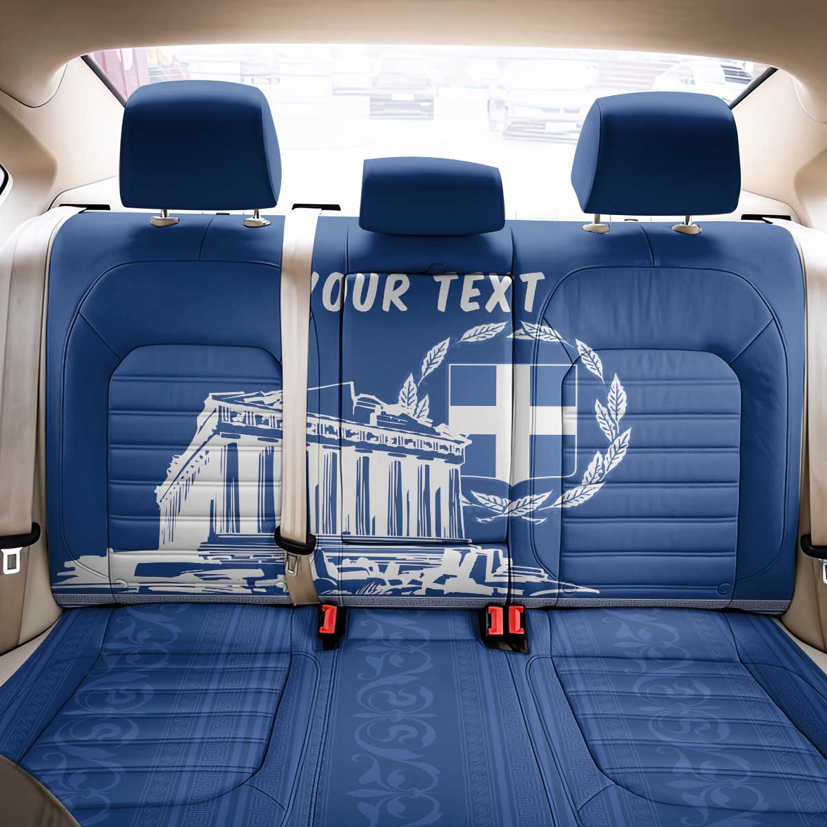 Personalized Greece Athena Goddess Back Car Seat Cover Parthenon Greek Key Patterns