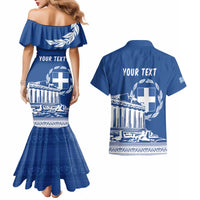 Personalized Greece Athena Goddess Couples Matching Mermaid Dress and Hawaiian Shirt Parthenon Greek Key Patterns