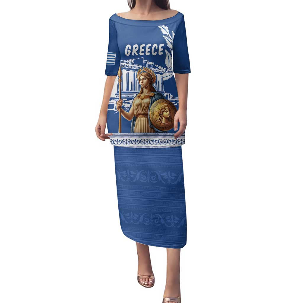 Personalized Greece Athena Goddess Family Matching Puletasi and Hawaiian Shirt Parthenon Greek Key Patterns