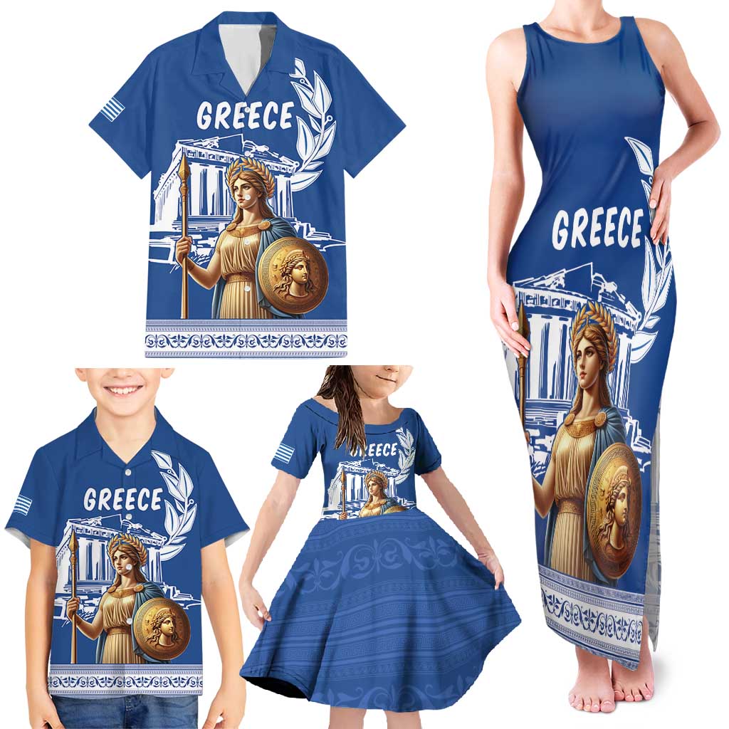 Personalized Greece Athena Goddess Family Matching Tank Maxi Dress and Hawaiian Shirt Parthenon Greek Key Patterns