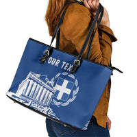 Personalized Greece Athena Goddess Leather Tote Bag Parthenon Greek Key Patterns